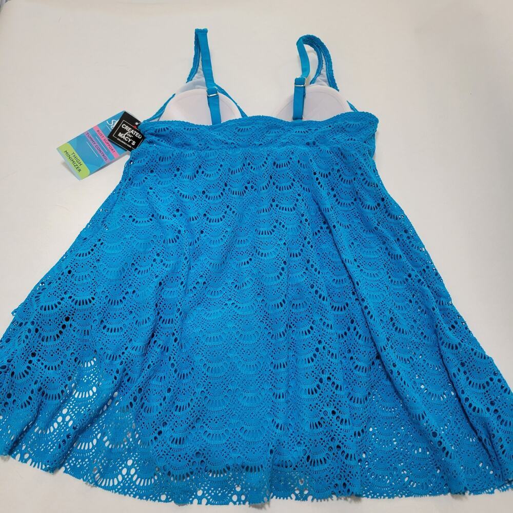 Swim Solutions Tummy-Control Flyaway Swimdress Crochet Boho Teal NWT Size 10 - Picture 8 of 11